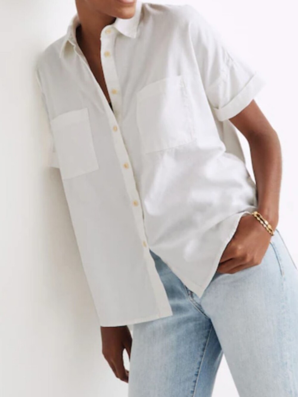 Madewell White Cotton Courier Twill Boxy Shirt S